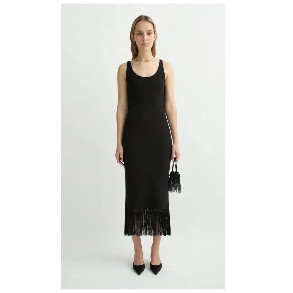 NEW POSSE Bianca Fringe Hem Midi Dress Size Large